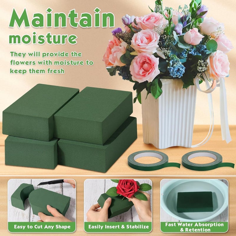 MAPVOLUT Store 10 قطع كتل رغوة زهور صغيرة 5.5” × 3.1” × 1.7”، مع 2 لفات شريط زهور مقاوم للماء - 12 مم × 65.62 قدم، لترتيبات الزهور الطازجة أو الاصطناعية، DIY زفاف، ديكور منزلي، والحرف اليدوية - Image 2